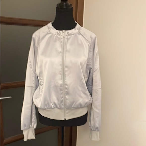 Adidas Glam On Bomber Jacket Gray with Ribbed Accents ptp 22” - Picture 4 of 12